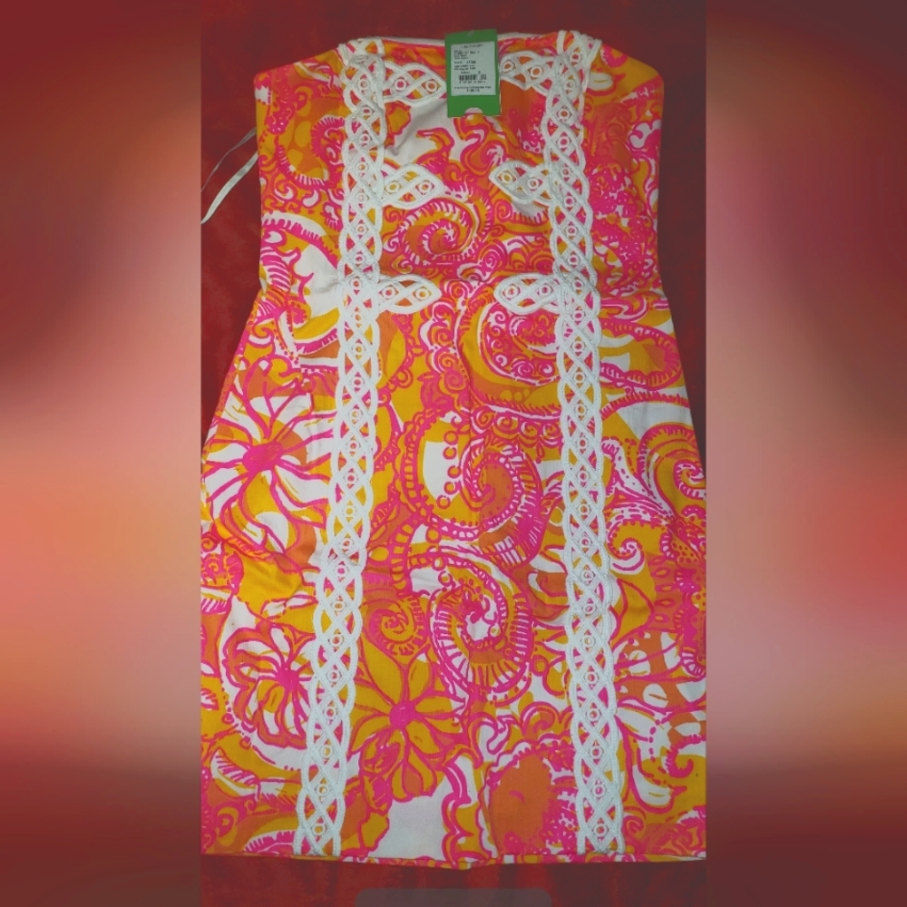 Lilly Pulitzer 2 Strapless Fitted Short Dress Lace Flowers Vacation Wedding